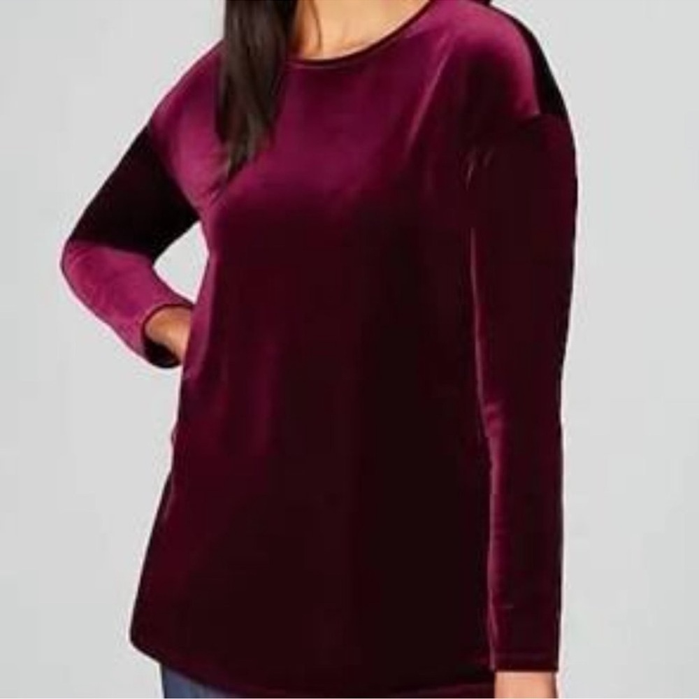 J. Jill Holiday Top Velvet Velour Bordeaux Red Long Sleeve Sz M